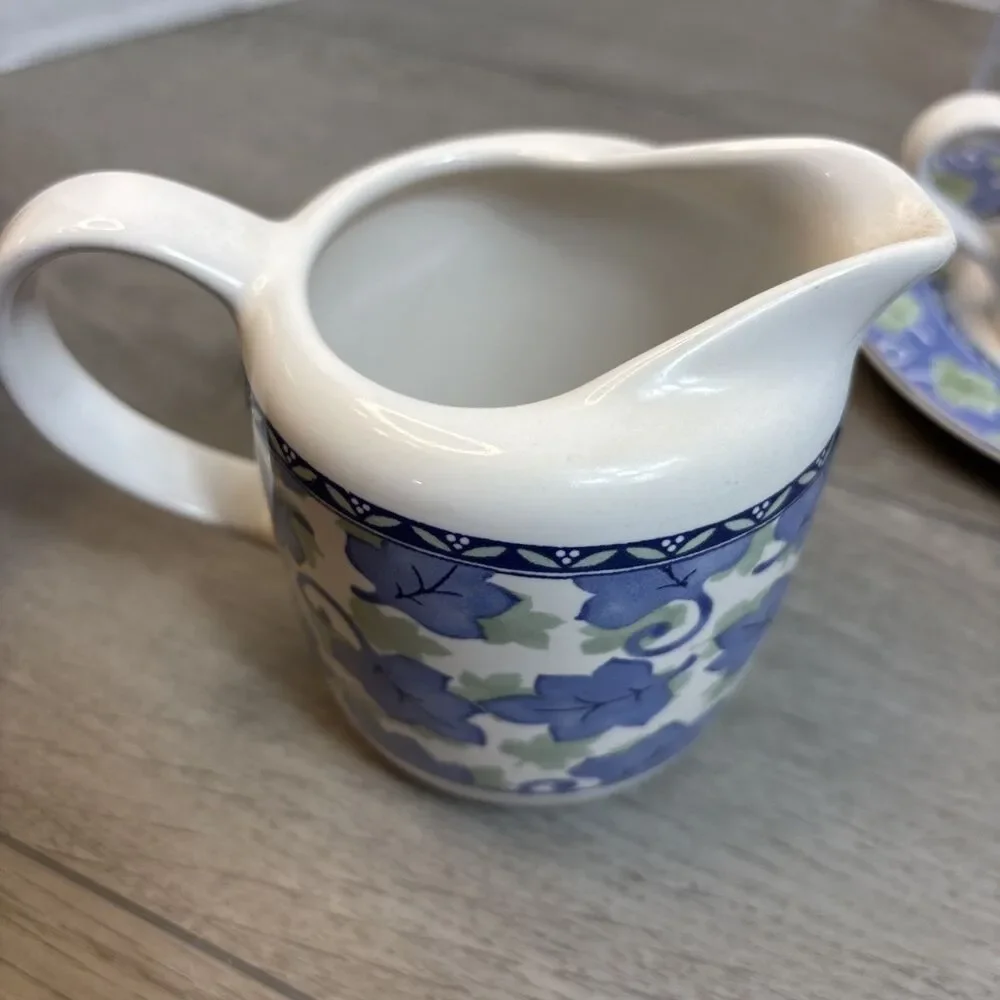PFALTZGRAFF BLUE ISLE - Set of 2 CUPS & SAUCERS, SUGAR BOWL, and CREAMER
